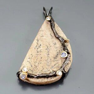 Pendant Dendritic Druzy Agate with Zirconia Tanzanite 925